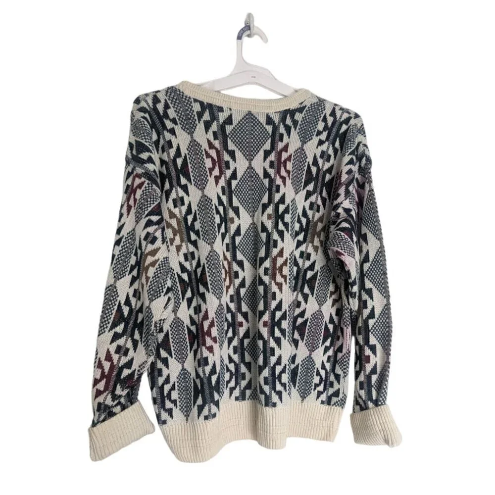 Vintage Jantzen Oversized Sweater Aztec Red Cream Green USA Made Men's Medium